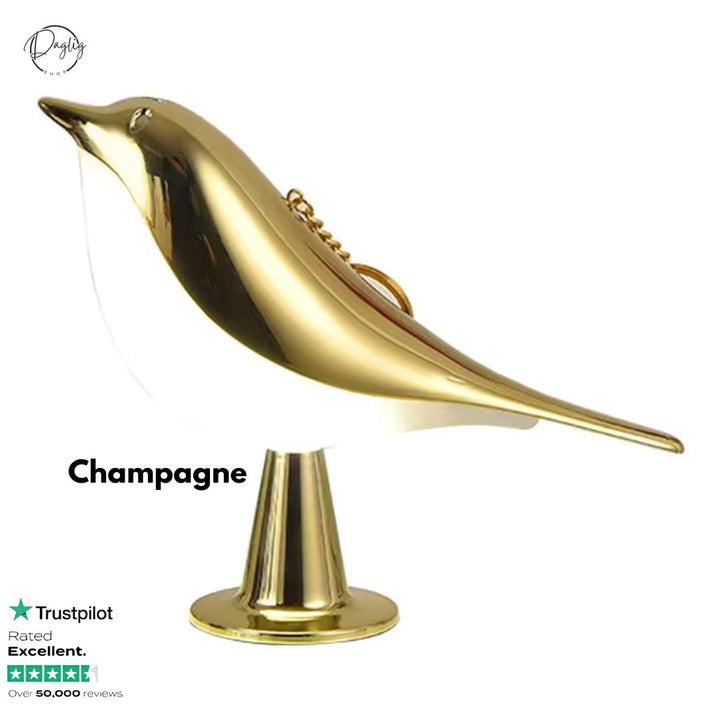 Elegant træ fuglelampe, dæmpbar LED. Genopladelig, trådløs bordlampe skaber smuk stemning.