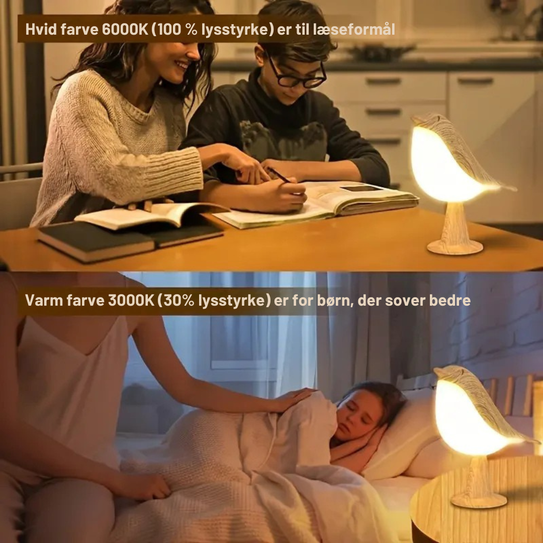 Hygge skabende fuglelampe med dæmpbart LED-lys. Elegant design til moderne indretning og belysning.
