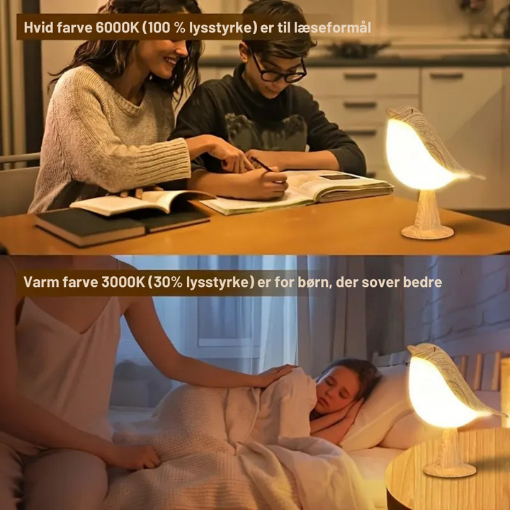 Hygge skabende fuglelampe med dæmpbart LED-lys. Elegant design til moderne indretning og belysning.