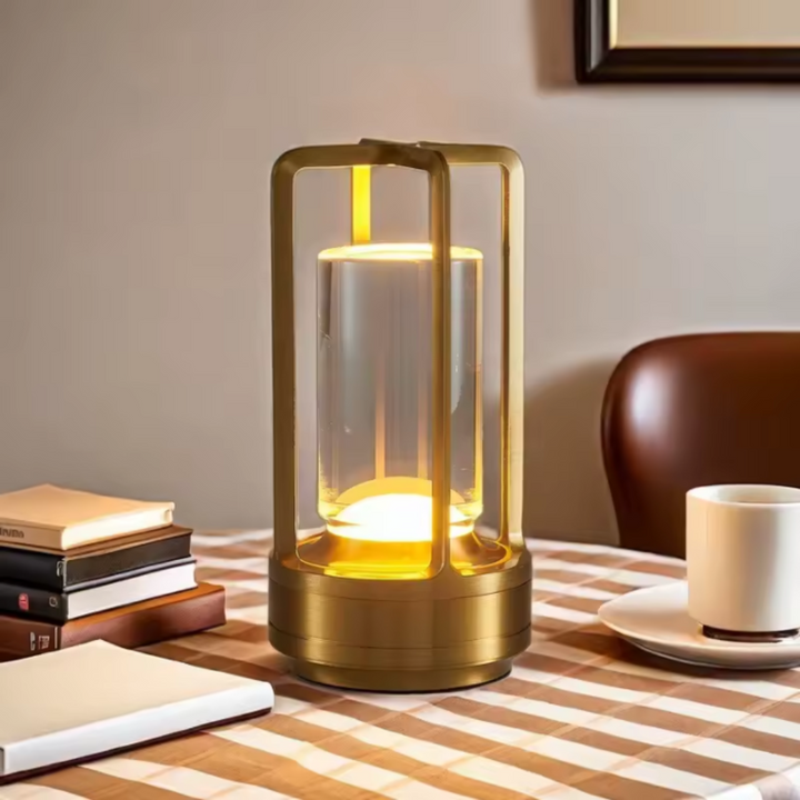 Bærbar sølv LED bordlampe m. touch, dæmpbar og genopladelig, skaber nordisk stemningslys. Dekorativ.