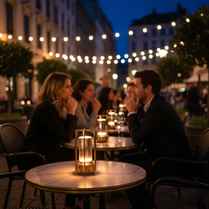 Elegant genopladelig sølv LED bordlampe, justerbar lys for nordisk stemningslys. Dæmpbar, bærbar.