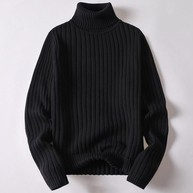 Klassisk sort rullekravetrøje for mænd. Tidløst design for en varm og elegant stil.