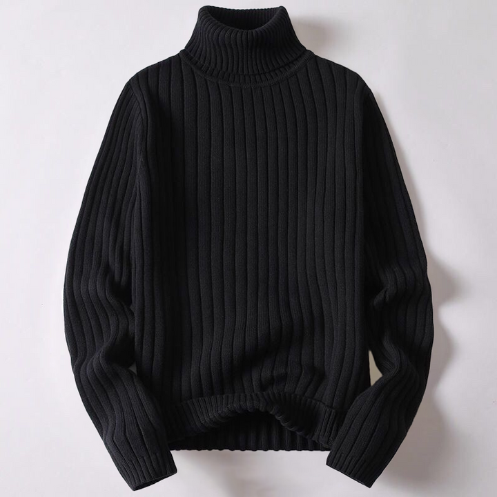 Klassisk sort rullekravetrøje for mænd. Tidløst design for en varm og elegant stil.