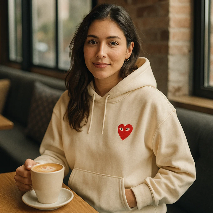 Stilfuld kvindesweater med hjerte. Blød og elegant pullover perfekt til damemode og afslappet look.