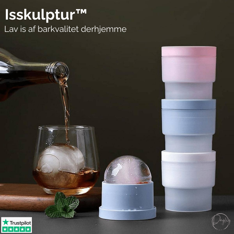 Elegant iskugleform til drinks. Holder drikke kølige uden fortynding, silikone.