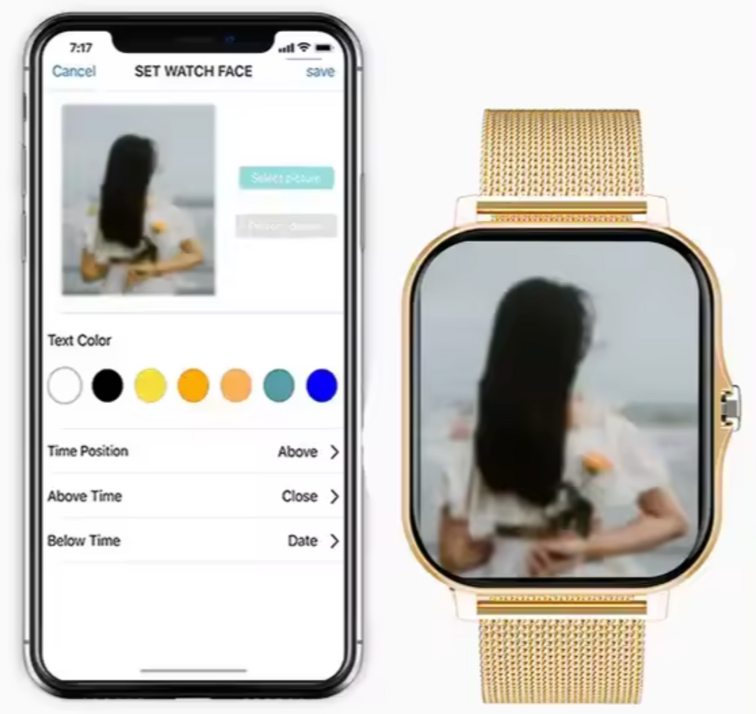 Elegant kvinde smartwatch med rosa guldrem, skinnende urskive, perfekt til hverdagsbrug og modebevidste.