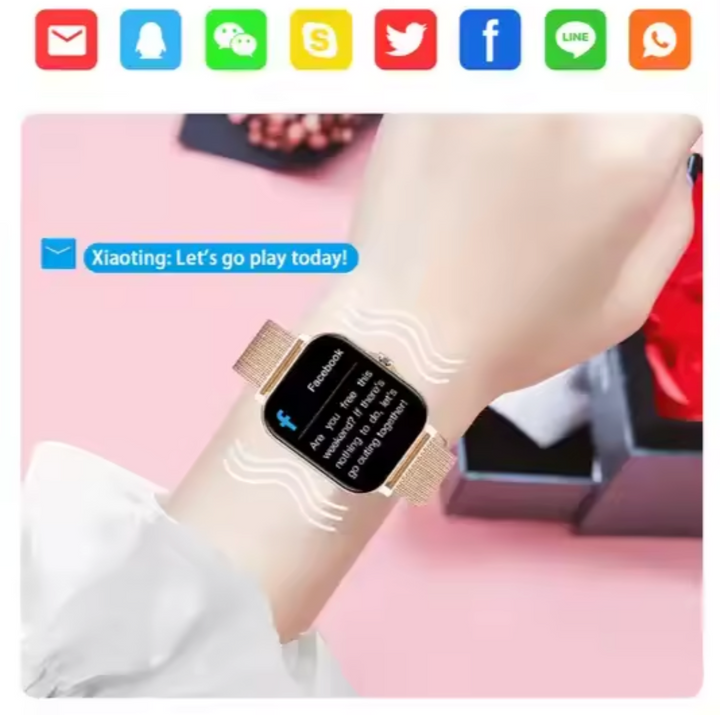 Smartwatch til kvinder med avanceret sundhedssporing, hjertefrekvens, skridttæller og søvnanalyse funktioner.