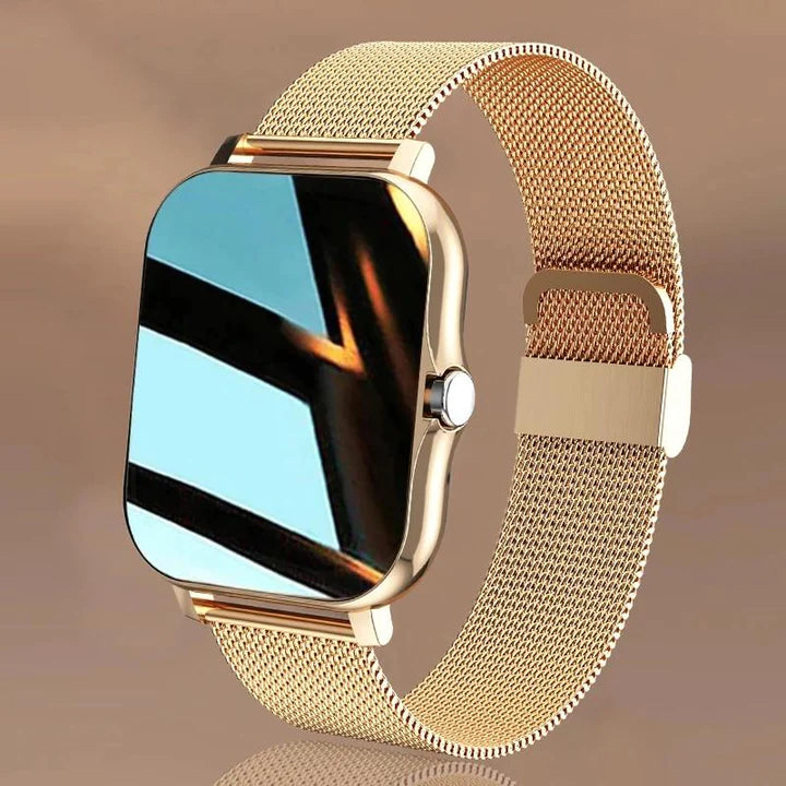 Nyt elegant kvinde smartwatch med touchskærm, præcis sundhedssporing og stilrent moderne design.