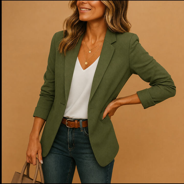 Alsidig kvindeblazer. Langærmet jakke til formelle kontorlooks. Elegant og smart businessstil.