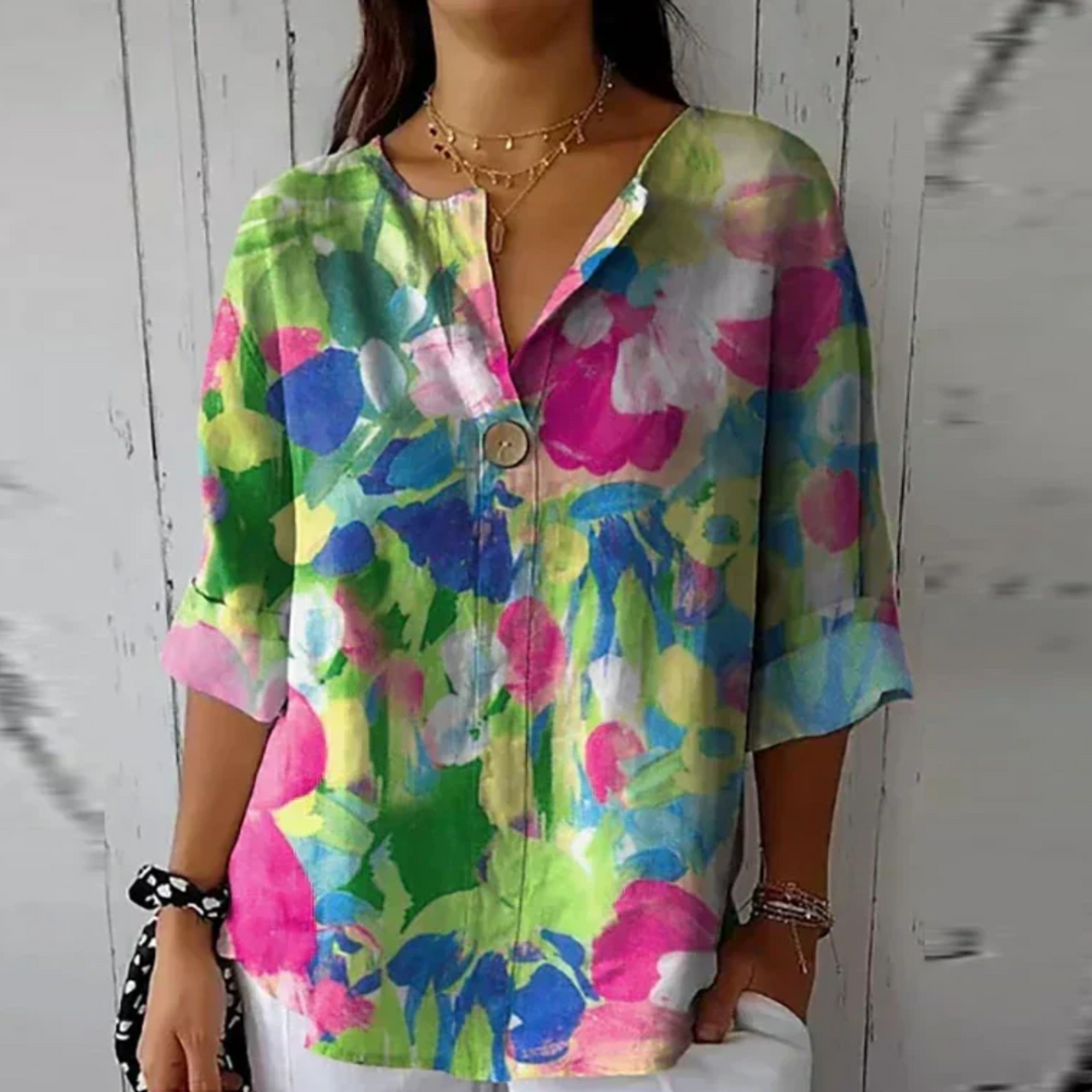 Let sommerstil blomsterprint bluse, feminin og elegant fra Bymayberry, perfekt til kvinder.