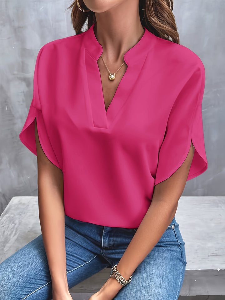 Elegant kvindebluse stylet med bukser, alsidig top forårsmode & sommerstil. Komfortabel.