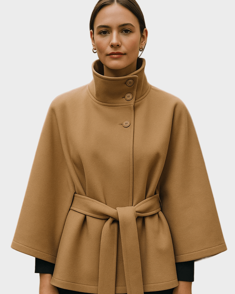 Elegant kvindekappe med bælte i tidløs stil. Perfekt som alsidigt overtøj til damer.