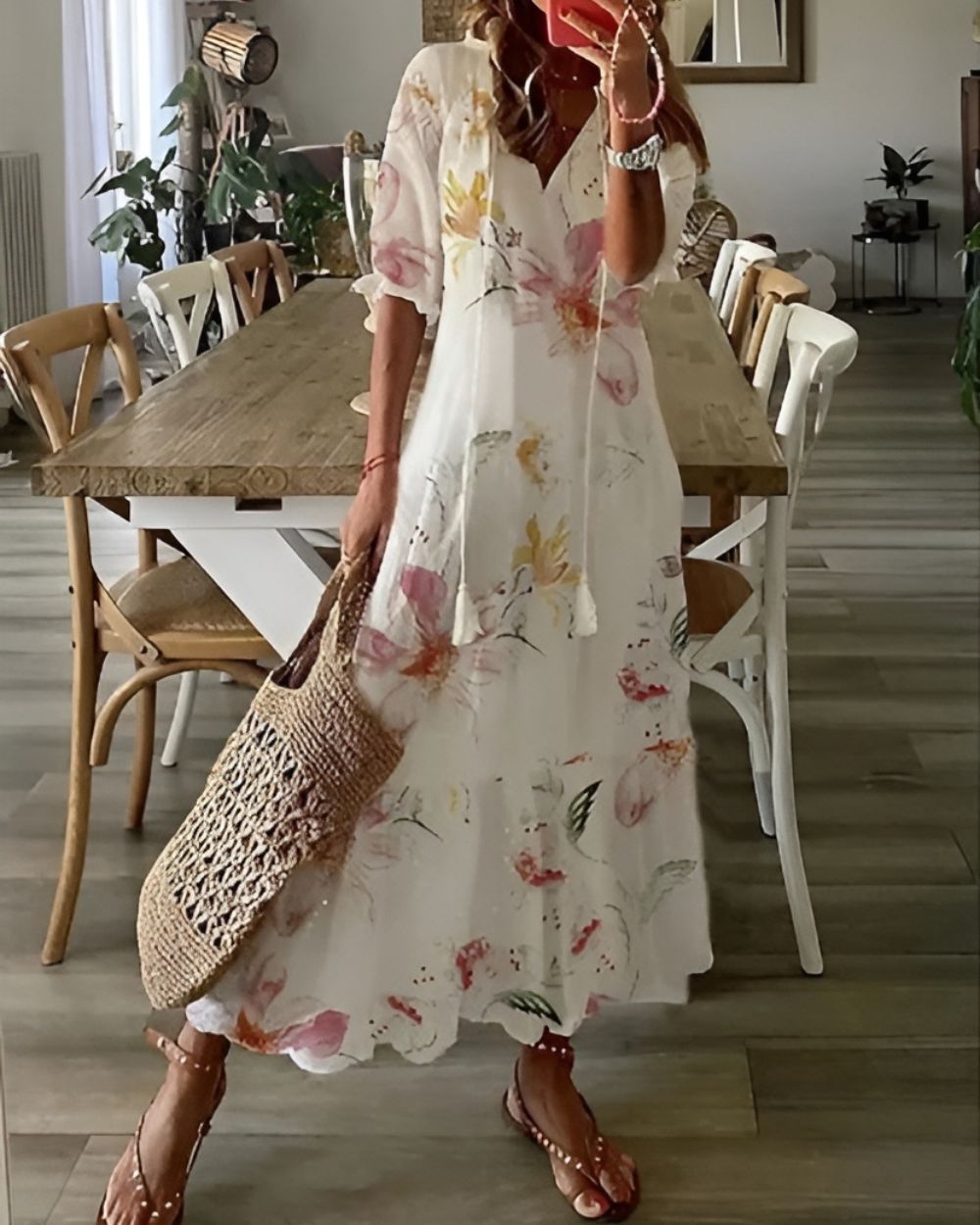 Let og luftig boho dækkjole til kvinder, en elegant sommerkjole med afslappet pasform.
