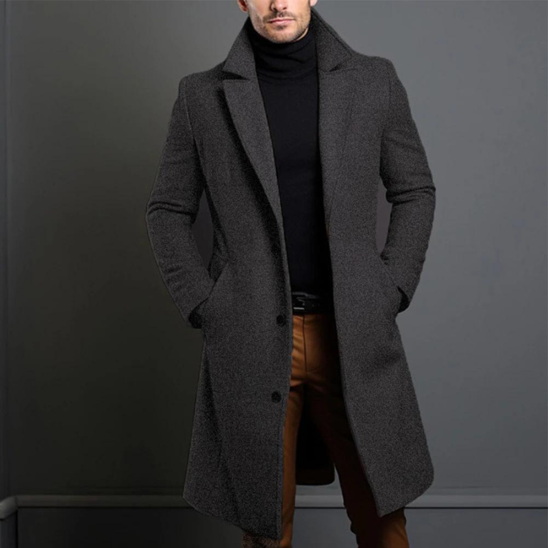 Klassisk lang vinterfrakke til mænd i elegant design. Ideel som business- og casual overtøj til herrer.