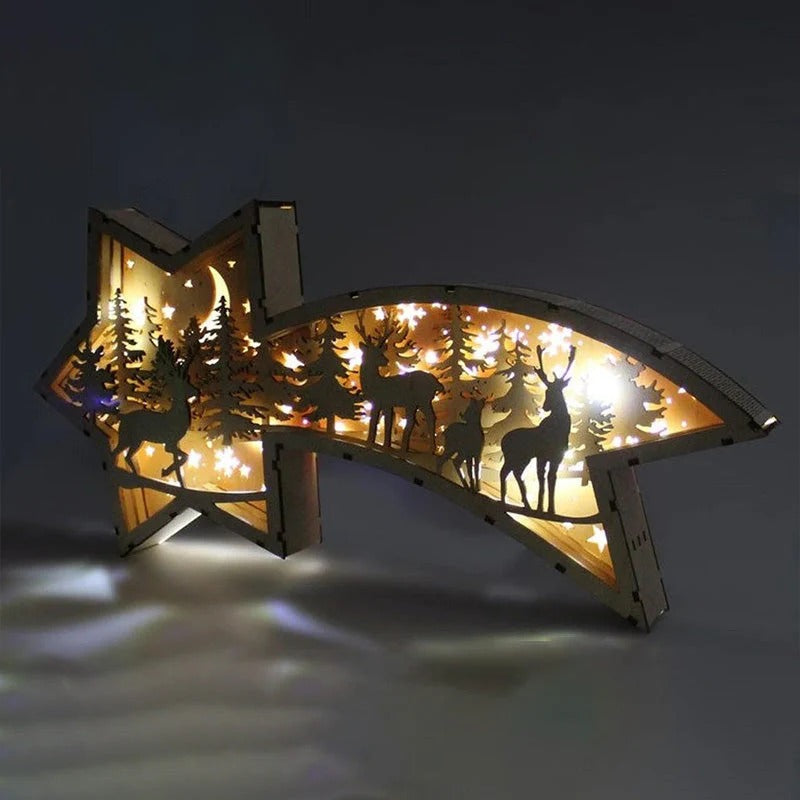 Stilfuld LED-julelampe som træstjerne. En moderne bordlampe ideel til hjemmets juledekoration.