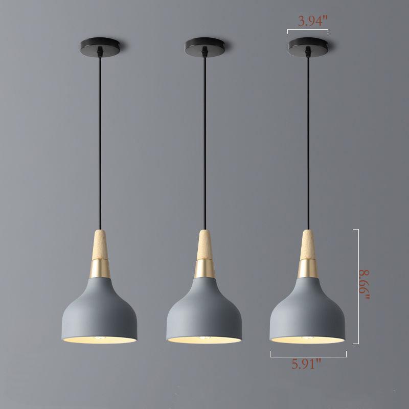"Elegant macaron disc pendellampe i hvide og pastelfarver, moderne design, ideel til stuer og caféer. Stilfuldt jern og træ."