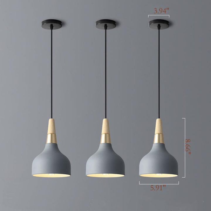 "Elegant macaron disc pendellampe i hvide og pastelfarver, moderne design, ideel til stuer og caféer. Stilfuldt jern og træ."