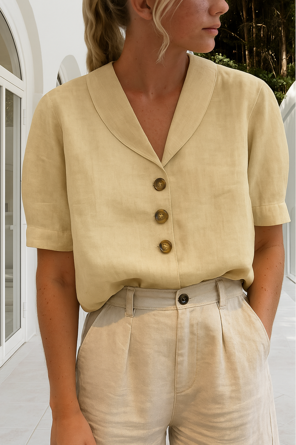 Blød og let omslagsbluse, perfekt som sommerbluse eller forårsbluse. Feminint design med god komfort.