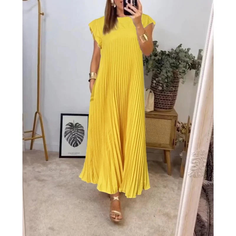 Klassisk elegant maxi kjole, plisseret design for en tidløs og komfortabel stil.