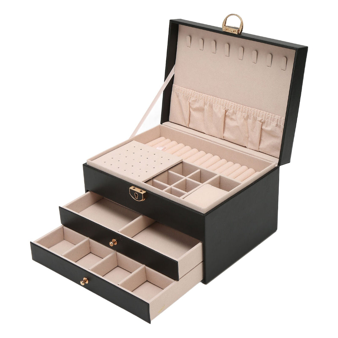 Smykkeskrin i PU-læder med lås, sikrer elegant og sikker organisering af smykker.