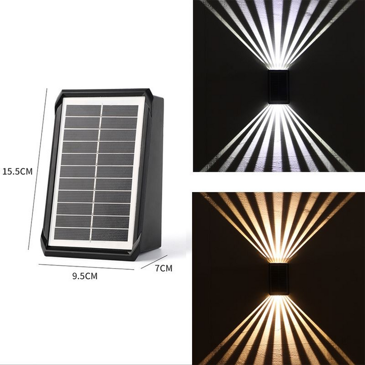 Energibesparende solarlampe til terrasse og væg. Giver et blødt stemningslys. Ingen ledninger nødvendig.