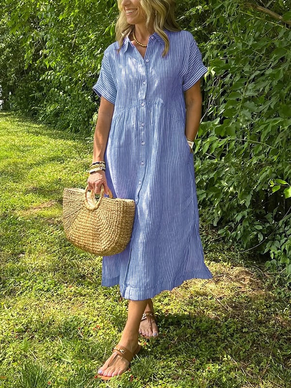 Elegant stribet skjortebluse til dame. Langærmet, afslappet pasform, ideel til sommer og hverdagsbrug.