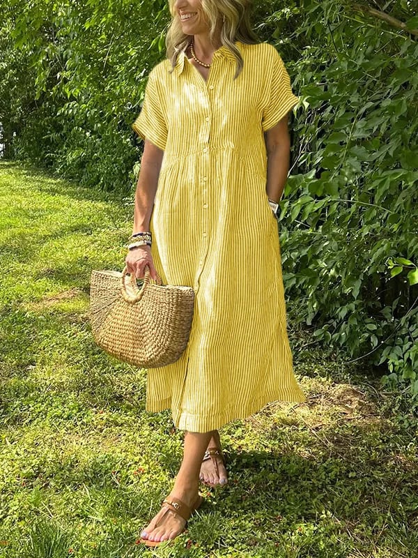 Moderne stribet skjortebluse til kvinder. Elegant, langærmet og alsidig til sommer og hverdag. Bestseller style.