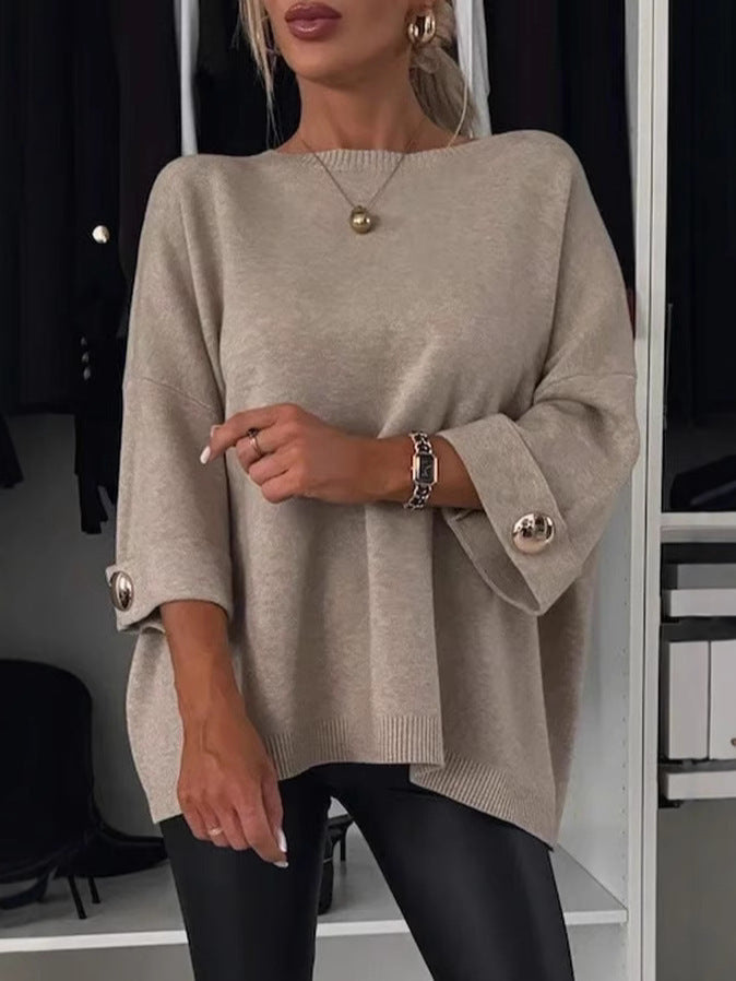 Komfortabel og elegant strikket bluse til kvinder. Med lange ærmer og løs pasform, ideel til kontor og casual.