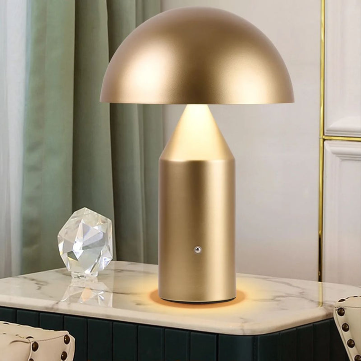 Minimalistisk svampe LED bordlampe med touch-kontrol, ideel som stemningslys og genopladelig.