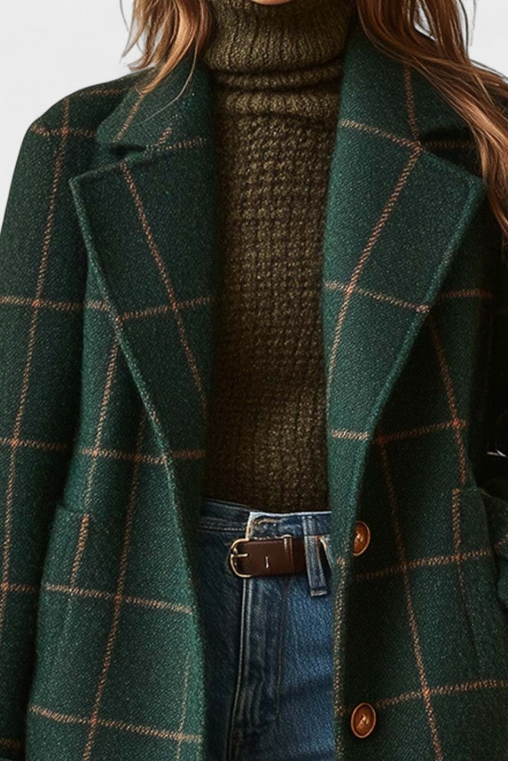 Elegant kvinders ternet tweedfrakke. Tidløs, klassisk damefrakke perfekt til modebevidste kvinder i efterår/vinter.