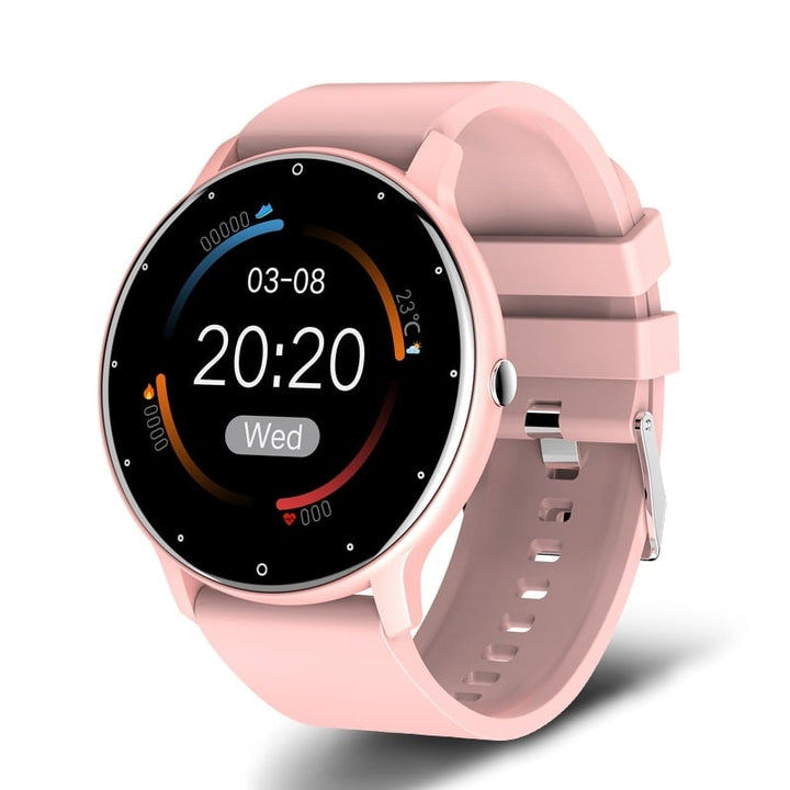 "Elegant vandtæt smartwatch, IP67-certificeret, med sort silikonebånd, sundhedsovervågning og 1,28-tommers skærm."
