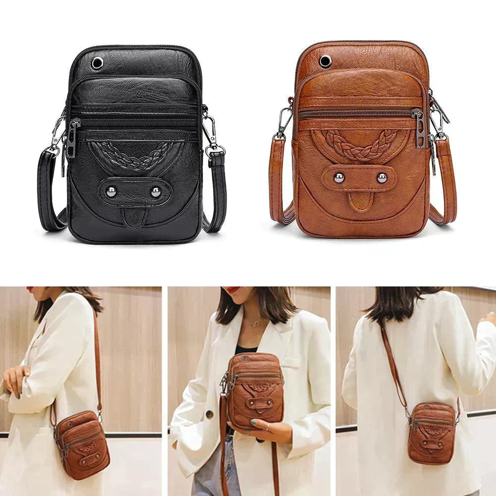 Moderigtig vintage crossbody-taske i PU læder. En elegant dametaske til enhver kvinde.