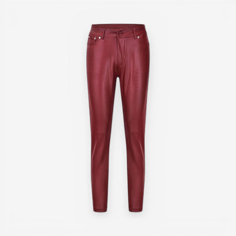Elegante højtaljede damebukser med knaplukning og praktiske lommer. Ideel til kvinder, der søger formel og casual mode.