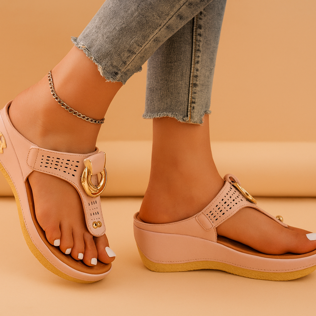 Moderne kilehælsandaler i elegant design med spænde. Perfekte damesandaler til en chic sommerstil.
