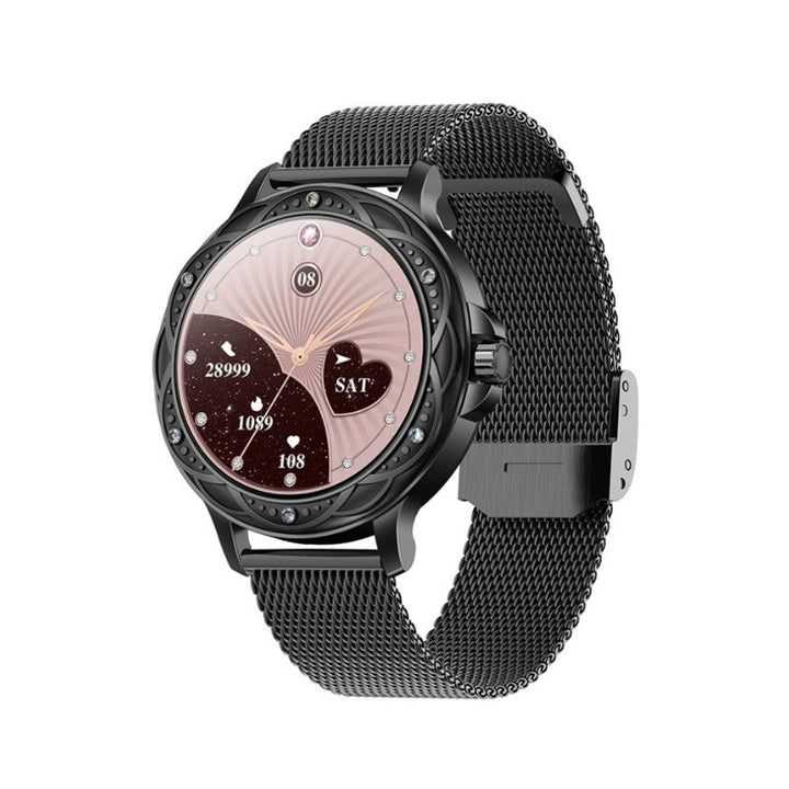"Elegante smartwatch til kvinder med metalrem, slankt design og touchskærm, perfekt til stilfulde tech-entusiaster."