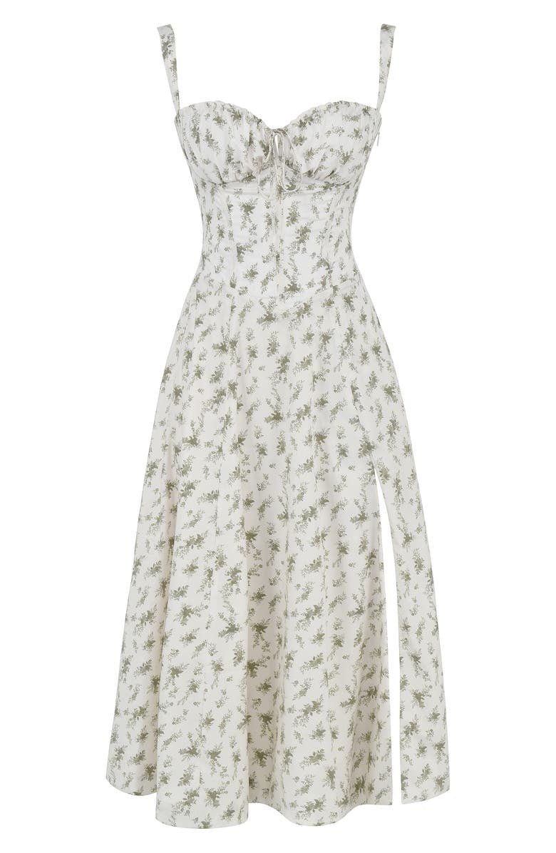 Elegante talje-kjole i champagnefarve med bustier-design og forførende sideslids, ideel til sommerens fester.