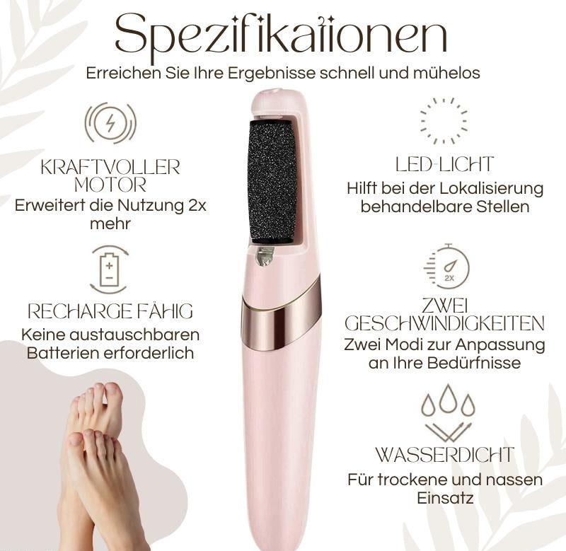 Ergonomisk og bærbar elektrisk fodfil for behagelig og praktisk fodpleje. Perfekt til hjemmepedicure.