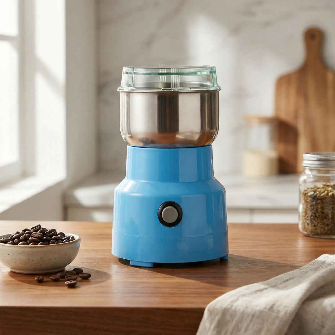Elektrisk køkkenkværn for kaffe, krydderier og nødder. Kompakt design til effektiv madlavning.