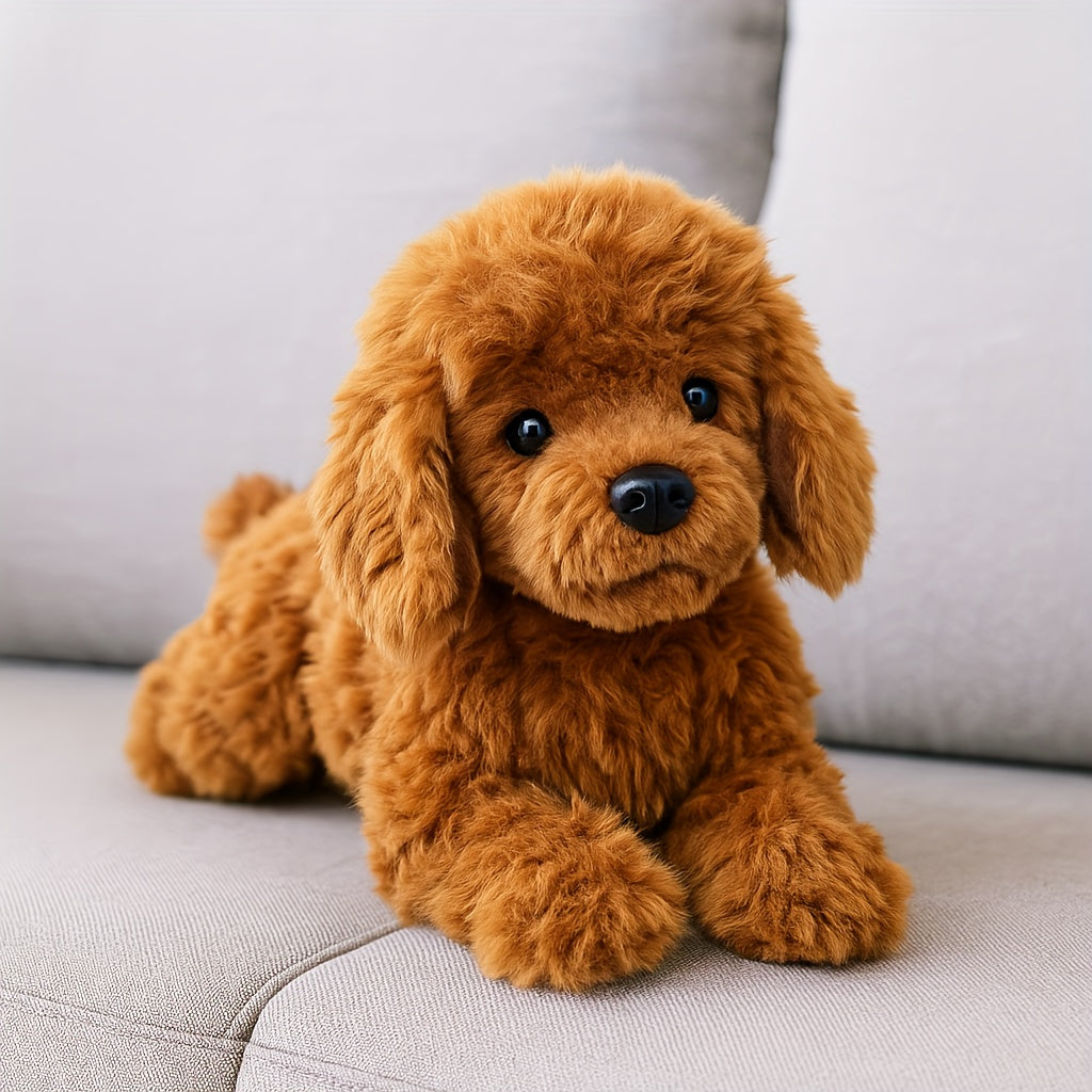 En blød, nuttet plysdyr hund, perfekt som sovebamse og legetøj til børn.