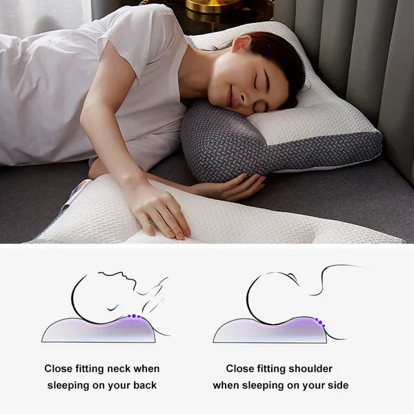 Sidesover med ergonomisk sovepude, der giver optimal støtte til nakke og skuldre for dybere søvn.