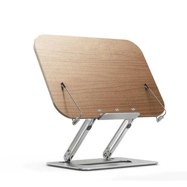 Elegant aluminium læsestativ, justerbart og sammenklappeligt. Moderne design til ethvert hjemmekontor.