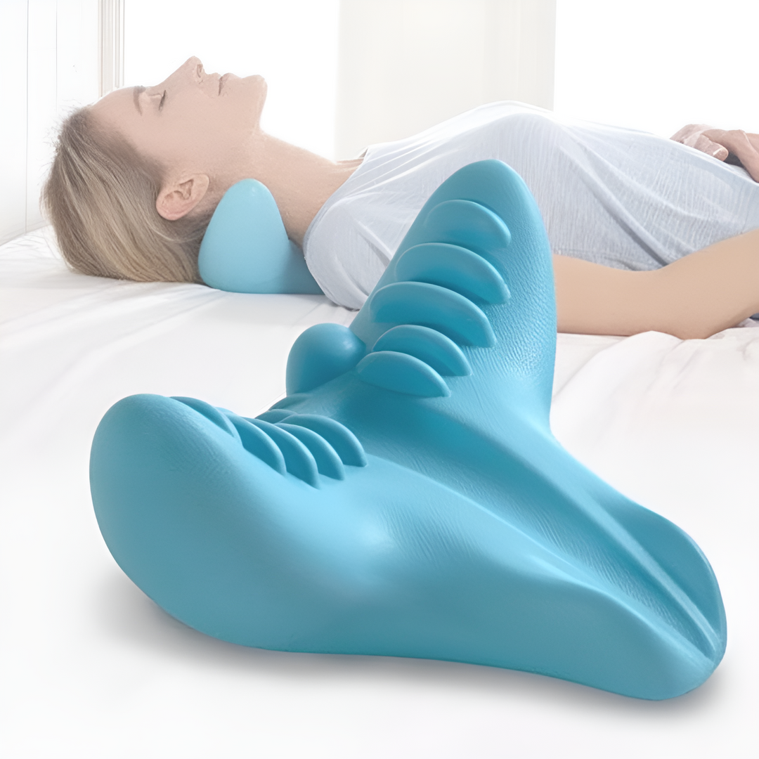 NeckEase smertelindrende nakkestøtte, der fremmer ergonomisk holdning og afslapning. Ideel mod stiv nakke.