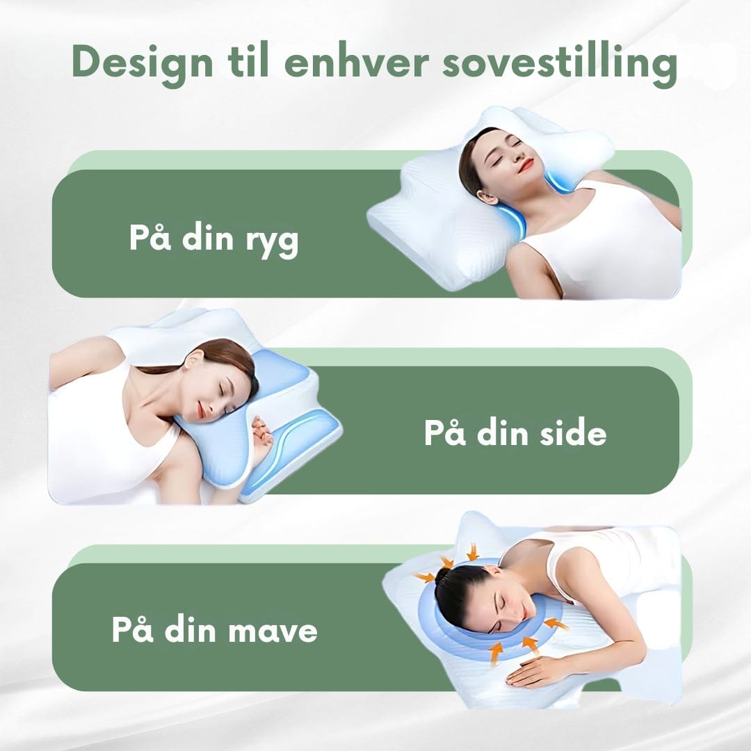 Ergonomisk ortopædisk pude i hvid-grå, memoryskum designet til nakkestøtte og maksimal sovekomfort i soveværelset.