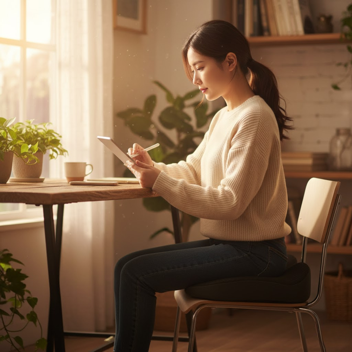 Ergonomisk siddepude forbedrer holdning og giver rygstøtte, ideel til kontor og bil.