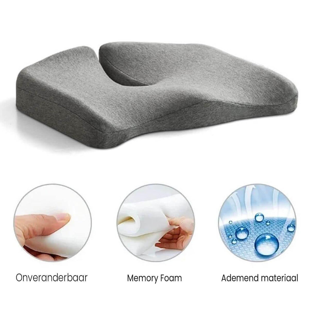 VezaSeat ergonomisk siddekude af memoryskum. Optimeret for komfort og lindring af haleben- og rygsmerter.