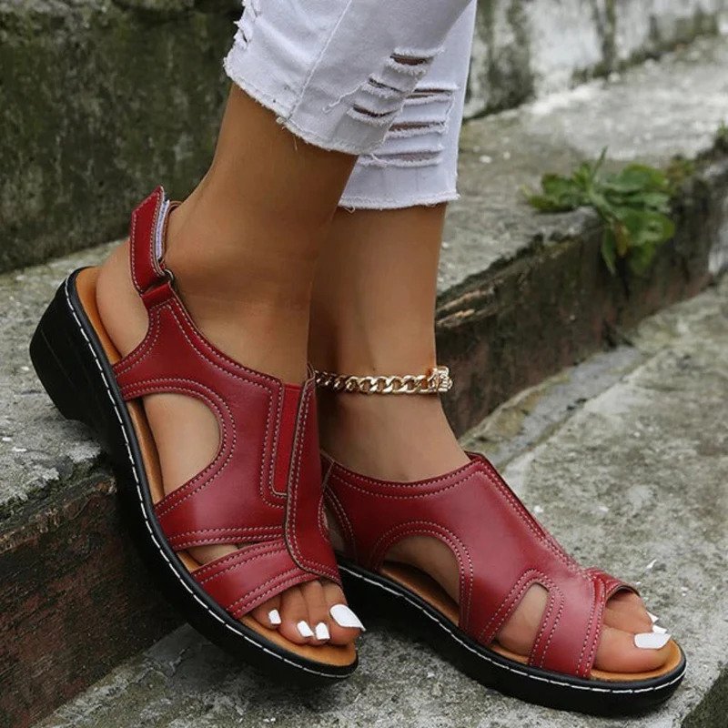 Ergonomiske sandaler med ortolæst, stødabsorberende sål, moderne design, ideel til støtte og komfort for kvinders fødder.