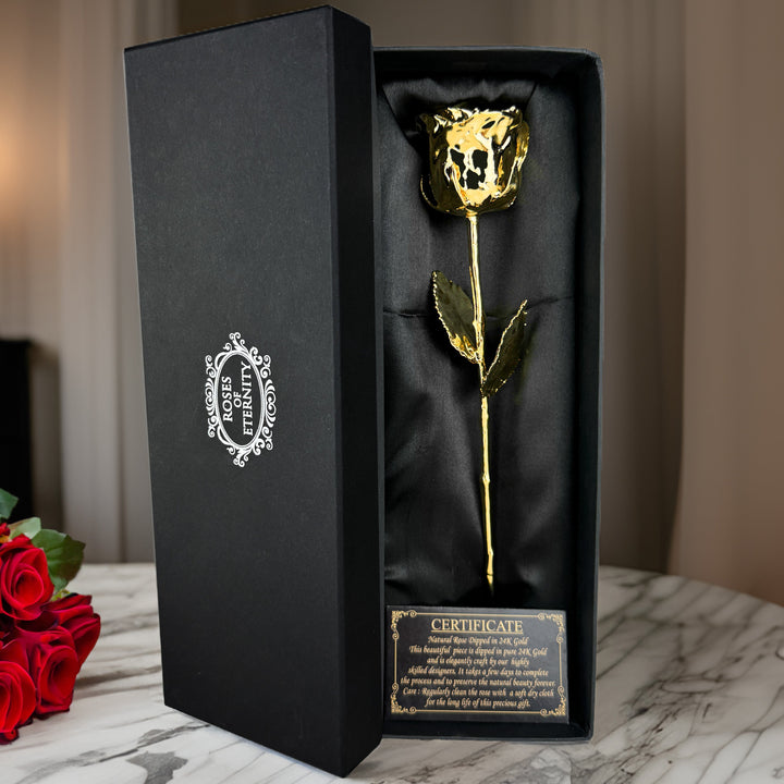 Evig 24K guld dyppet rose, luksuriøs og romantisk gave. Perfekt til mors dag eller Valentinsdag boligindretning.