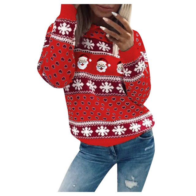 Juletrøje i damestørrelse med rund hals, perfekt til et hyggeligt og festligt julelook.