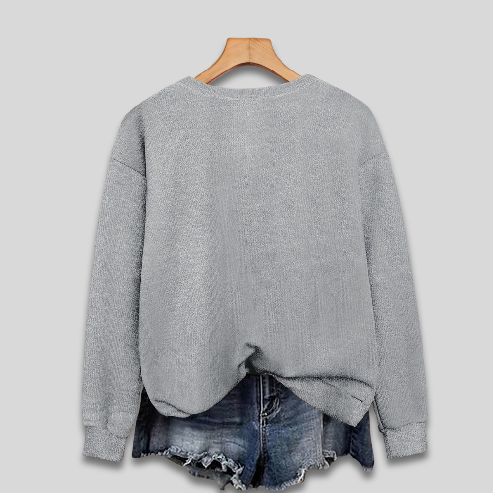 Unik julesweater med illustreret kat og vin-tema. En festlig og sjov grim julesweater til kvinder.