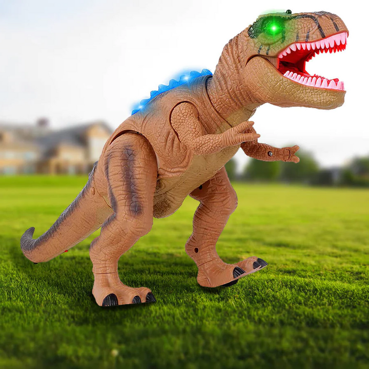 Barn styrer fjernbetjent T-Rex dinosaur legetøj med interaktiv kontrol og realistiske lydeffekter.